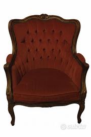Poltrona Classica in Velluto Rosso - Stile Luigi X