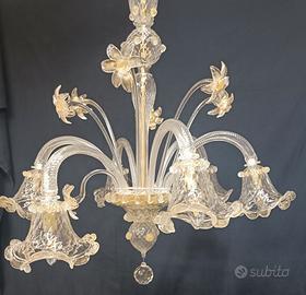 Lampadario Murano 6 Bracci Anni 70/80 con fiori