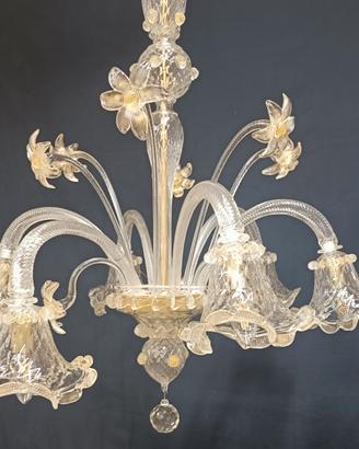 Lampadario Murano 6 Bracci Anni 70/80 con fiori