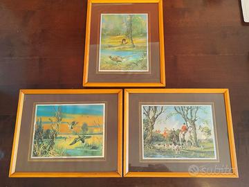 Lotto 3 stampe olografiche caccia cornici vintage