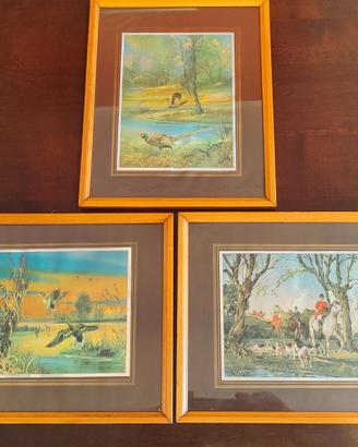 Lotto 3 stampe olografiche caccia cornici vintage