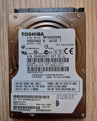 Hard disk 2.5 hdd SATA 500GB Toshiba disco