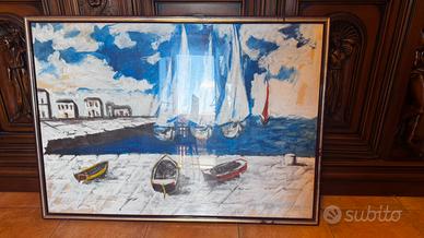 Quadro dipinto a mano con paesaggio marino