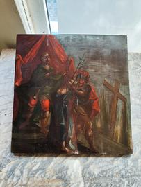 Dipinto Olio Su Tavola Via Crucis