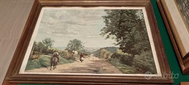 quadro anni 70 Corot La Strada di Sevres 30x40
