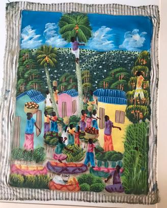 Quadro Naif Scena Villaggio Tropicale 45x35 Alabay