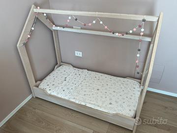 Letto Picci montessori casetta legno sbiancato