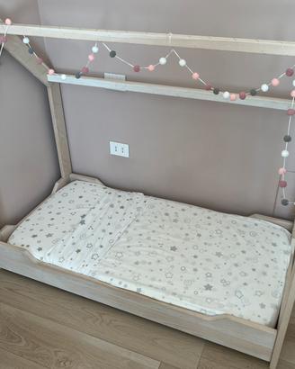 Letto Picci montessori casetta legno sbiancato