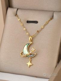Collana in Acciaio Inossidabile Dorato Luna Nuovo