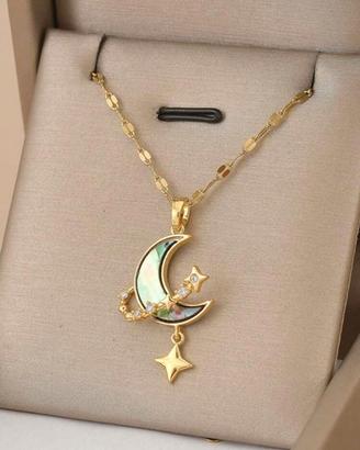 Collana in Acciaio Inossidabile Dorato Luna Nuovo