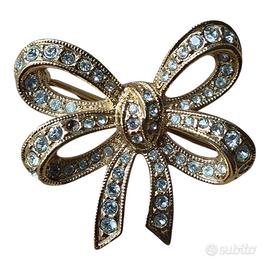 Spilla Fiocco Vintage A&S Placcata Oro e Cristalli