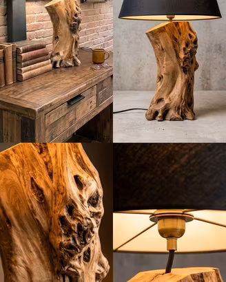 LAMPADA ARTIGIANALE IN LEGNO DI ULIVO (H70cm)