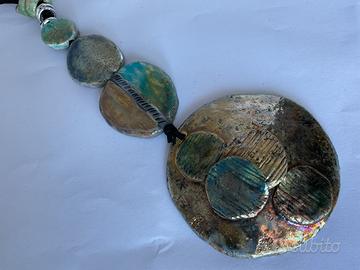 Pendente raku composto da 4 dischi