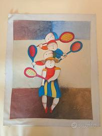 Quadro José Roybal "Tennisti" - Olio su tela