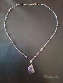 collana acciaio e ametista. ciondolo ametista