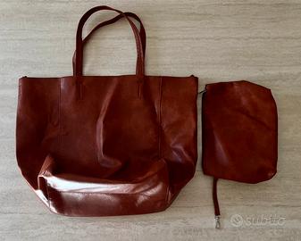 Borsa tote in ecopelle marrone cuoio