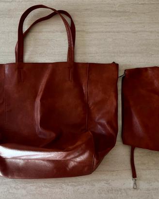 Borsa tote in ecopelle marrone cuoio