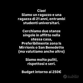 2 stanze singole Cagliari