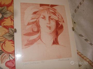 Turchetti Pietro  "Volto di donna" puntasecca.