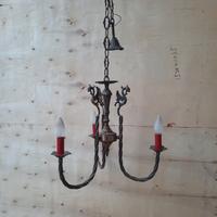 lampadario in ottone anni 50 a tre luci 