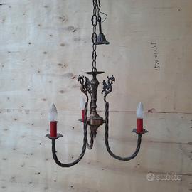 lampadario in ottone anni 50 a tre luci 