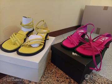 Sandali MNT tg.38 tacco largo gialli/fuxia - 