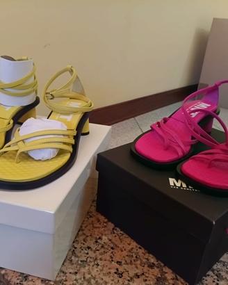 Sandali MNT tg.38 tacco largo gialli/fuxia - 