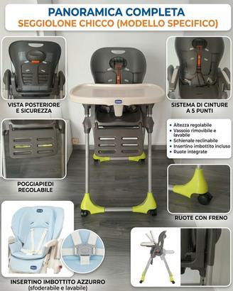 Seggiolone pappa  Chicco. +  Copertura