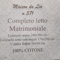 Completo letto matrimoniale 
100% cotone
