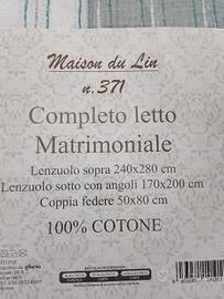 Completo letto matrimoniale 
100% cotone