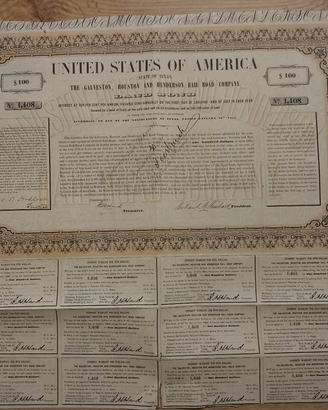 Antico titolo azionario Galveston 1855