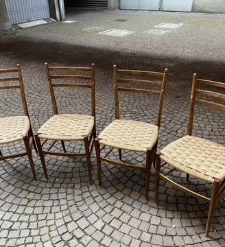 Set 4 sedie vintage in legno - seduta intrecciata