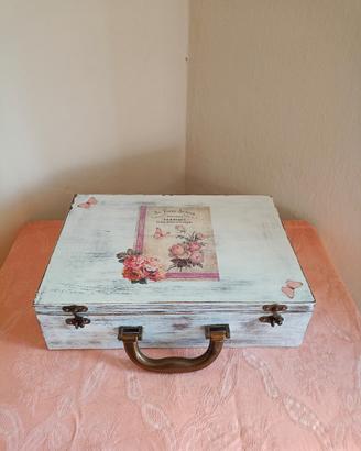 valigetta in legno doppio scompartimento shabby 
