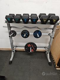 rastrelliera porta dischi, bilancieri, manubri