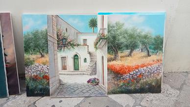 Quadro Dipinto olio su tela Borgo salentino