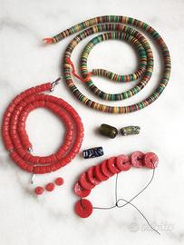 Lotto perle artigianali ghana vulcanite e krobo