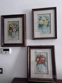 Trittico 3 Quadri Bergamini Fiori in Vaso