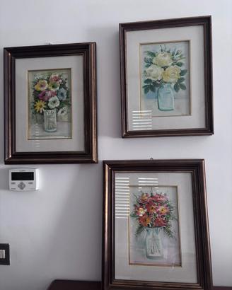 Trittico 3 Quadri Bergamini Fiori in Vaso