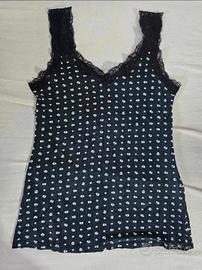 Tezenis Canottiera Blu con Pizzo e Fantasia Teschi