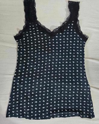 Tezenis Canottiera Blu con Pizzo e Fantasia Teschi