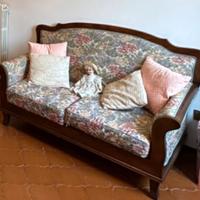 Divano 2 posti massello di noce e tappezzeria