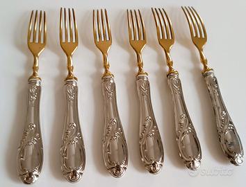 6 FORCHETTINE ANTICHE PLACCATE ARGENTO 800