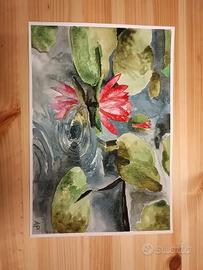 dipinto originale "le ninfee" acquerello 