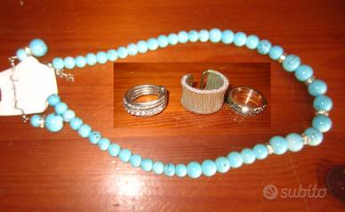 Girocollo color turchese con strass + 3 anelli