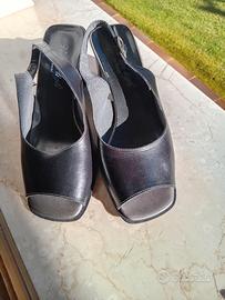 Sandalo donna Kammi 36 nero pelle e suola cuoio 