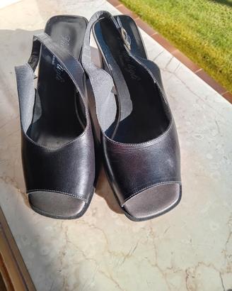 Sandalo donna Kammi 36 nero pelle e suola cuoio 