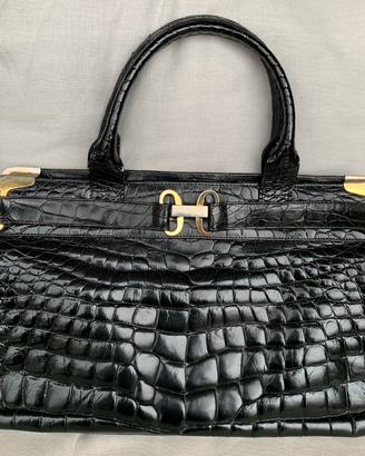 Borsa vero coccodrillo color nero, tipo Kelly