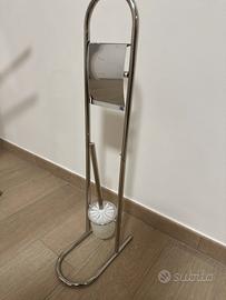 Porta carta igienica con scopino bagno acciaio