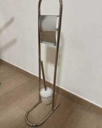 Porta carta igienica con scopino bagno acciaio