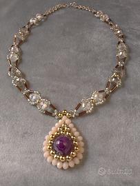 Collana Vintage Art decò Ciondolo Agata Cristallo 